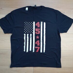 45 - 47 American Flag - MAGA - New 2XL Black T-Shirt
